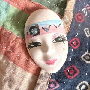 Vintage 1980’s Hand Painted Ceramic Pottery Whimsical Clown Mask Brooch Pin